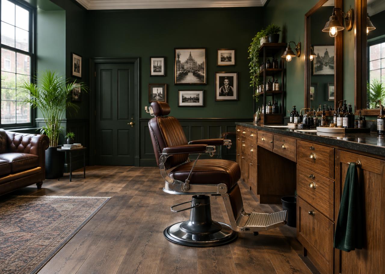 Refined barber shop interior